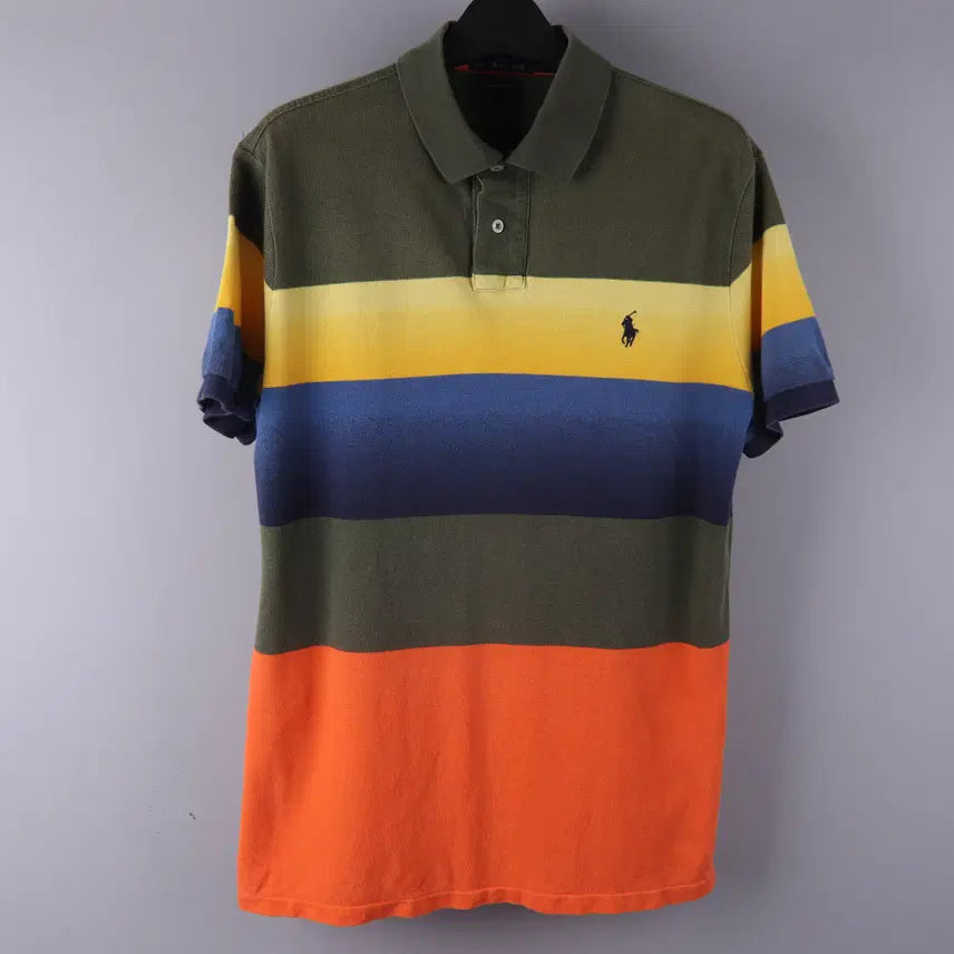[BUNJANG] Polo Ralph Lauren Striped Short Sleeve Polo T-Shirt (M) / 폴로 랄프로렌 스트라이프 카라티 반팔 PK (M)