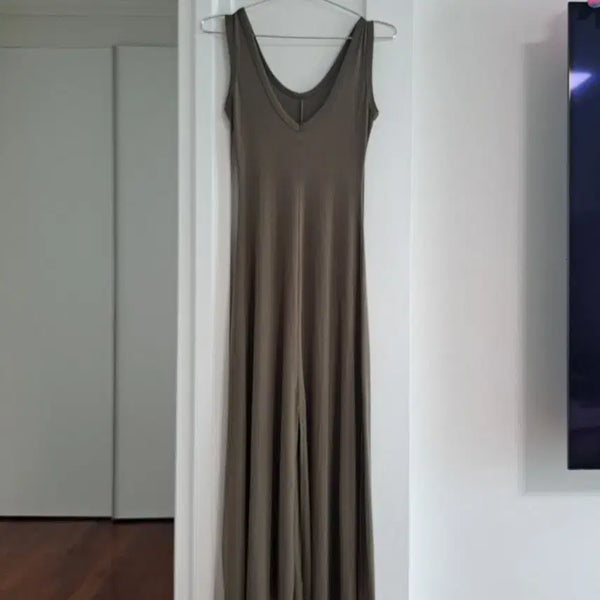 [BUNJANG] Mint Brown V-Neck Sleeveless Long Dress / 민트브라운 브이넥 슬리브리스 롱 원피스