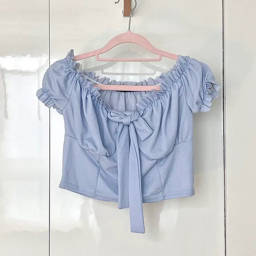 [BUNJANG] Boohoo Baby Blue Puff Sleeve T-Shirt UK 8 / 영국브랜드 Boohoo Y2K 베이비 블루 티셔츠 새상품
