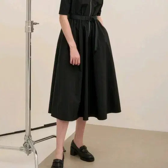 [BUNJANG] System Black High Neck Zip-Up Dress / 시스템 텍스처 블록 하이넥 집업 드레스 블랙