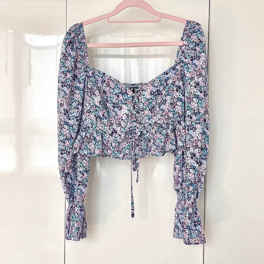 [BUNJANG] Local UK Brand Lace-Up Summer Blouse / 영국 로컬 브랜드 레이스업 여름 블라우스 블루 퍼플 핑크 uk12