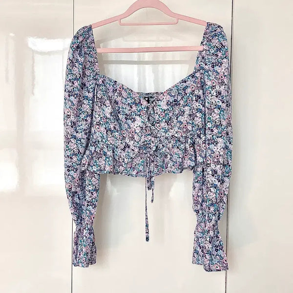 [BUNJANG] Local UK Brand Lace-Up Summer Blouse / 영국 로컬 브랜드 레이스업 여름 블라우스 블루 퍼플 핑크 uk12