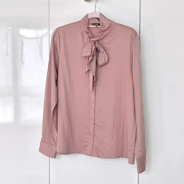 [BUNJANG] Do-mae-taek SOL Rose Detail Milk Cocoa Color Blouse / 도매택 sol 리본 디테일 로즈 밀크 코코아 컬러 블라우스