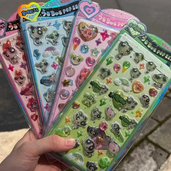 [BUNJANG] Powerpuff Girls 3D Sticker Set (4 Types) / 파워퍼프걸 3D 입체 봉봉 드롭 스티커 4종 세트