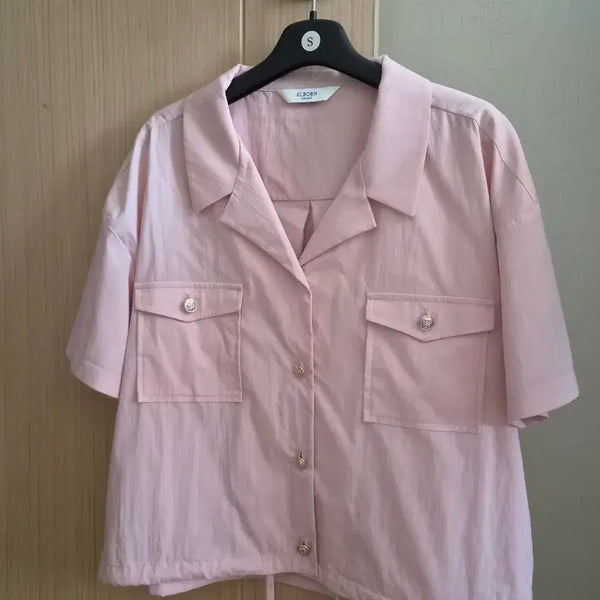 [BUNJANG] Elborn Elle Drawstring Shirt Pink / 엘보른 엘르 드로스트링  셔츠 핑크 (55~66가능 ) 새상품