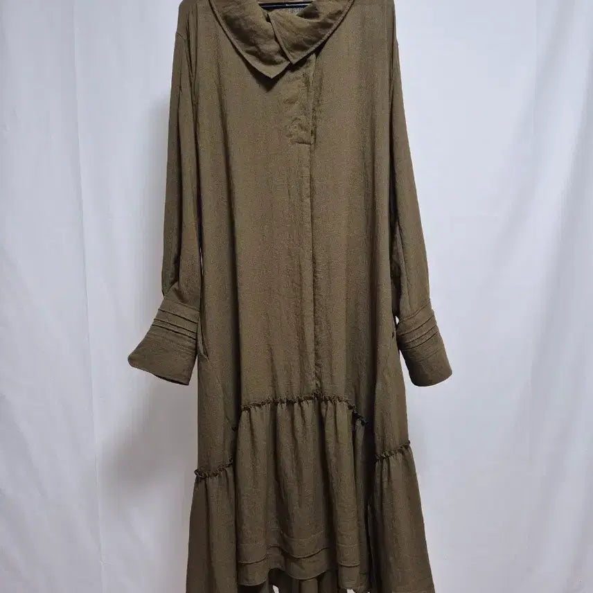 [BUNJANG] System Tiered Hem Tunic Long Dress / Khaki / 시스템 티어드 헴 튜닉 롱 원피스/카키