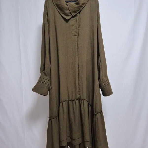 [BUNJANG] System Tiered Hem Tunic Long Dress / Khaki / 시스템 티어드 헴 튜닉 롱 원피스/카키