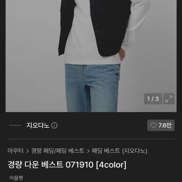 [BUNJANG] Giordano Lightweight Down Vest L / 지오다노 경량 다운 베스트 조끼 L