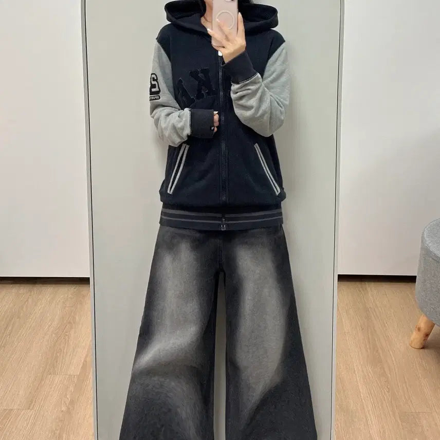 [BUNJANG] Nike Arch Logo Old School Grey Black Hoodie / 나이키 아치로고 올드스쿨 그레이 블랙 후드집업