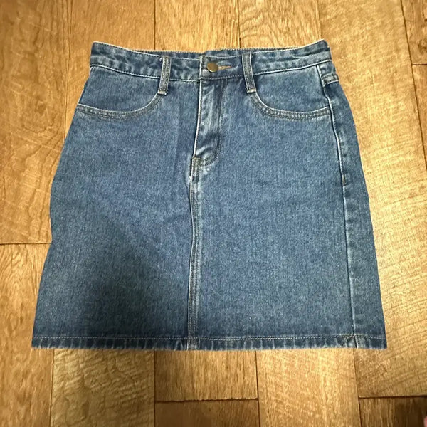[BUNJANG] Blue Denim Mini Skirt (Straight Fit) / 청 데님 미니스커트 (일자)