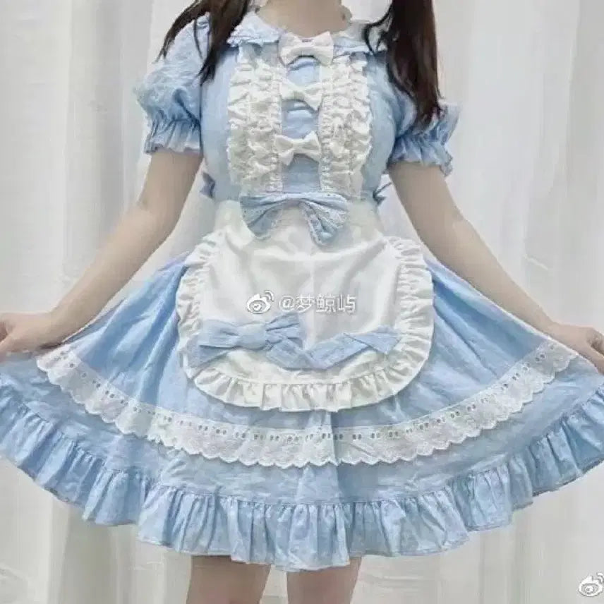 [BUNJANG] Little But Butter Lolita Short Sleeve Dress + Headband Set / 중브 LiTTLE BUTTER 로리타 반팔 원피스+카츄샤