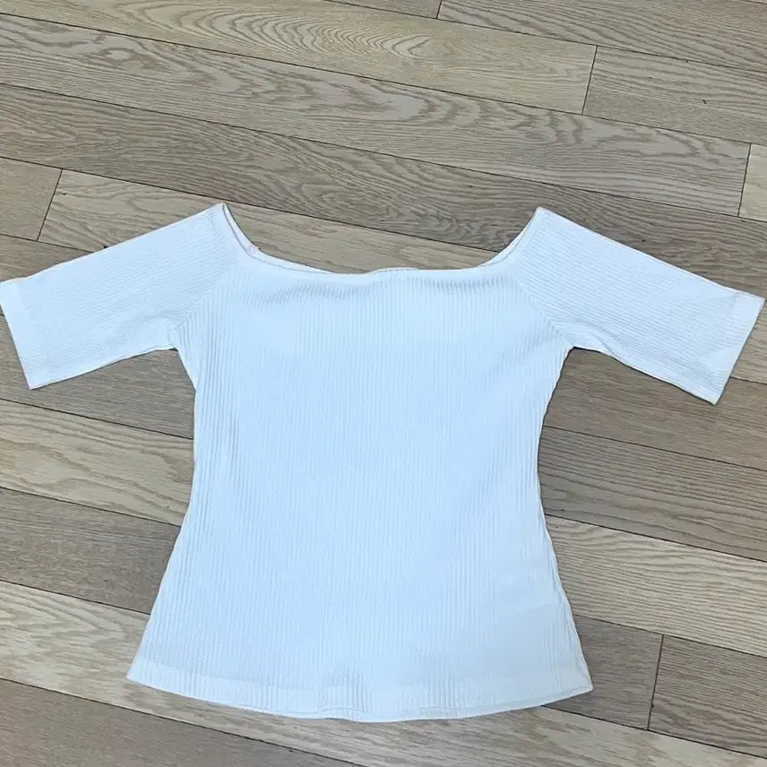 [BUNJANG] 3 Times Boa Boat Neck 7/10 Sleeve T-shirt / 쓰리타임브 보트넥 7부티