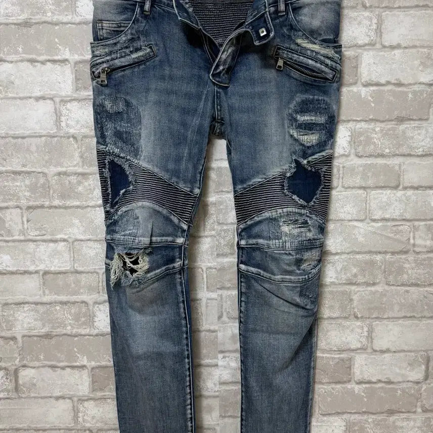 [BUNJANG] Balmain Archive Distressed Biker Jeans / 발망 아카이브 디스트로이드 바이커진