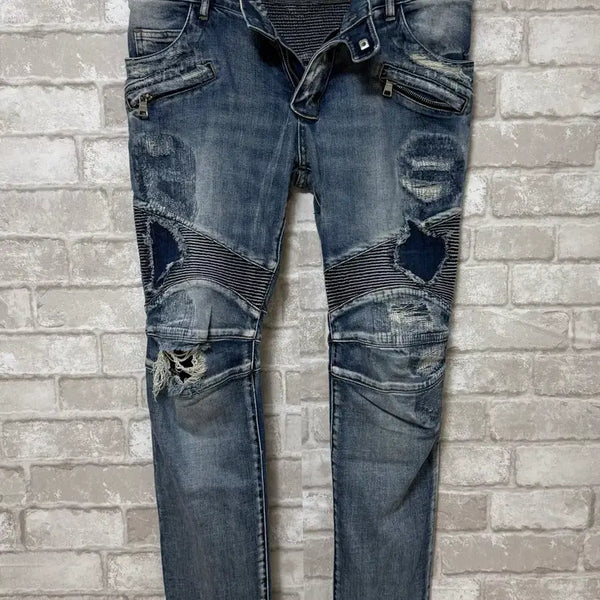 [BUNJANG] Balmain Archive Distressed Biker Jeans / 발망 아카이브 디스트로이드 바이커진