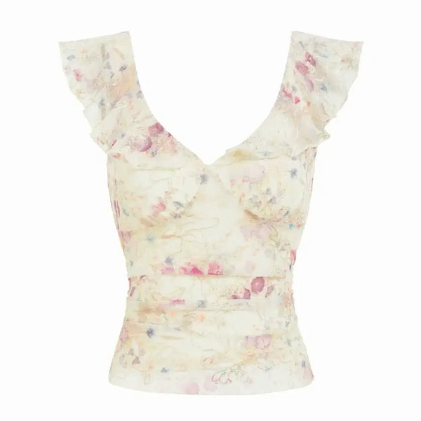 [BUNJANG] Cider Floral Ruffle Chiffon Blouse S / [새상품] Cider 쉬폰 플로럴 러플 블라우스 S