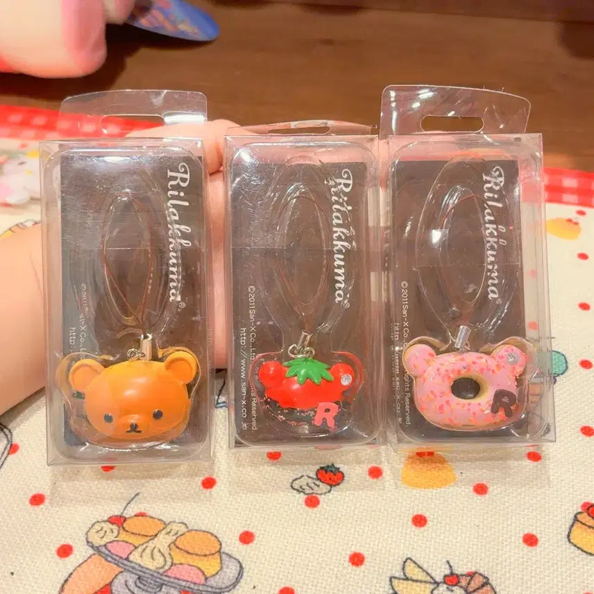 [BUNJANG] San-X Rilakkuma Korilakkuma Strawberry Bread Donut Dessert Keyring (Set of 3) / 고전 산엑스 리락쿠마 코리락쿠마 딸기 빵 도넛 디저트 키링