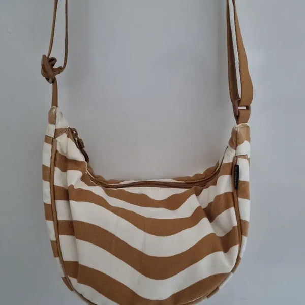 [BUNJANG] Marimekko Striped Crossbody Bag Brown/White / 마리메꼬 줄무늬 크로스백 브라운/화이트