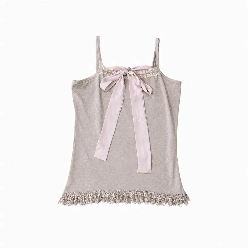 [BUNJANG] Pink Beige Ribbon Frill Camisole Sleeveless Hime Gyaru Style / 핑크 베이지 리본 프릴 끈나시 슬리브리스 히메갸루 로걀