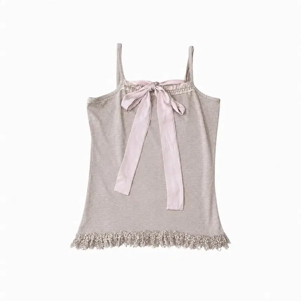[BUNJANG] Pink Beige Ribbon Frill Camisole Sleeveless Hime Gyaru Style / 핑크 베이지 리본 프릴 끈나시 슬리브리스 히메갸루 로걀