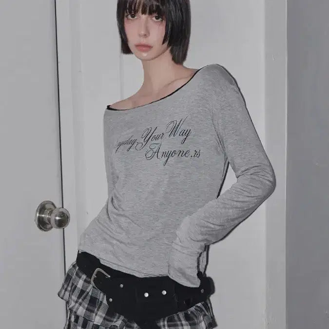 [BUNJANG] LENSE Long Sleeve Boatneck T-Shirt Everyday Your Way Graphic T-Shirt Melange Gray / 렌세 긴소매 보트넥 티셔츠 무신사 Everyday Your Way Graphic T-Shirt Melange Gray