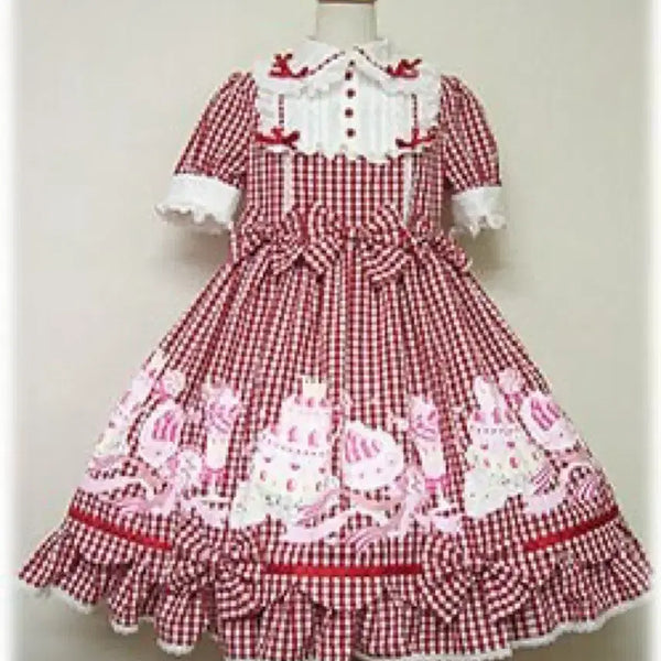 [BUNJANG] Angelic Pretty Pastel a la Mode Gingham Check OP Dress Red / Angelic pretty pastel a la mode gingham check red(8월한달세일