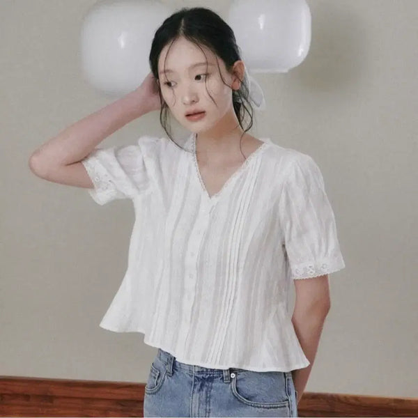 [BUNJANG] O!Oi / Etmon White Frill Lace Blouse / 오앨/에트몽 블라우스
