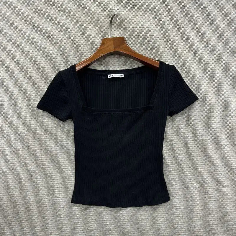 [BUNJANG] ZARA Round Neck Ribbed Knit Short Sleeve T-Shirt XS / 자라 ZARA 라운드넥 골지 니트 반팔티 XS D02936