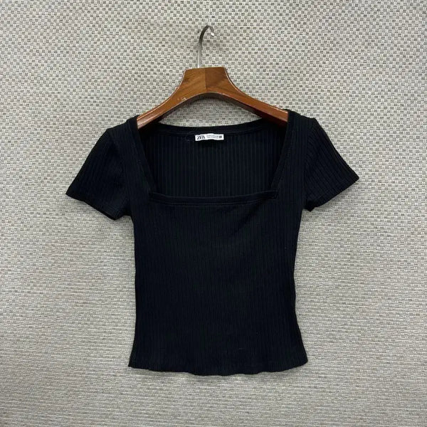 [BUNJANG] ZARA Round Neck Ribbed Knit Short Sleeve T-Shirt XS / 자라 ZARA 라운드넥 골지 니트 반팔티 XS D02936