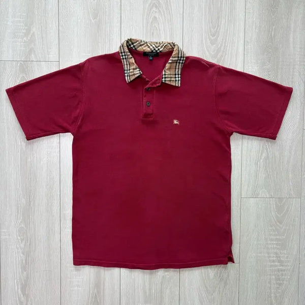 [BUNJANG] Burberry London Burgundy Pique Cotton Prorsum Knight Logo Polo Shirt - Size M / BURBERRY 폴로 셔츠 버버리 런던