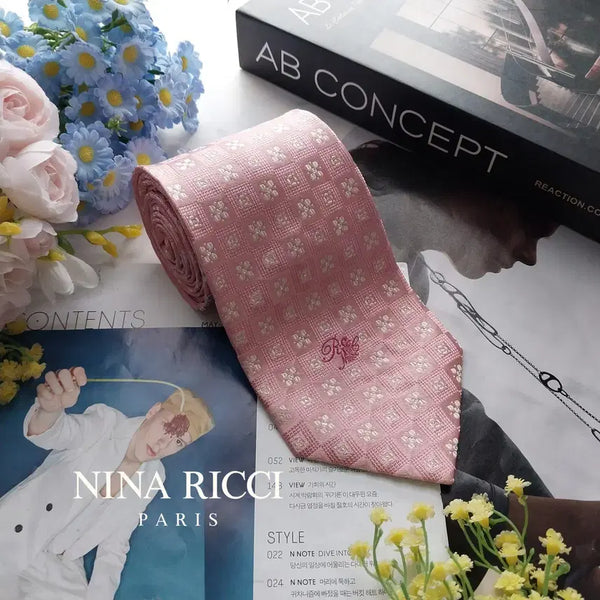 [BUNJANG] Nina Ricci Silk Floral Jacquard Necktie (9.7cm) / 니나리치 실크 핑크 플라워 자수 넥타이 9.7cm A등급 k3185