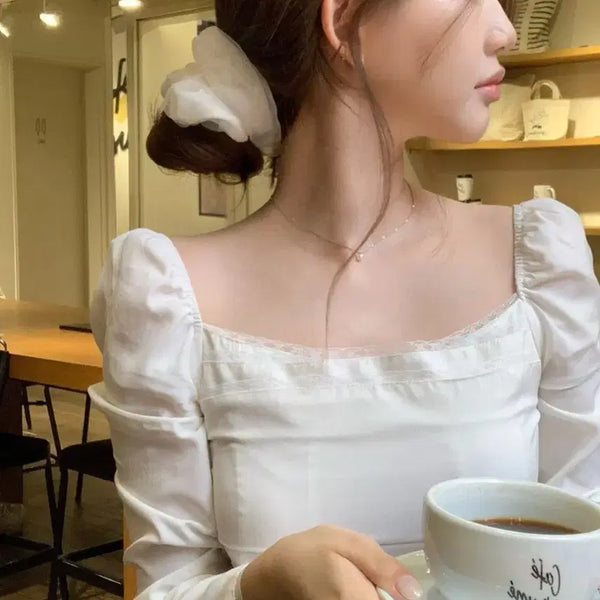 [BUNJANG] JENNIO Clean Square Lace Blouse / 제니오 클린스퀘어 레이스 블라우스