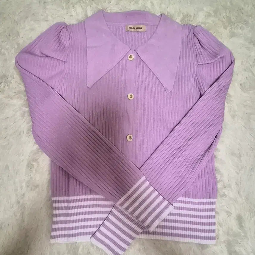 [BUNJANG] Marie Claire Purple Ribbed Knit Sweater / 마리끌레르 보라색 골지 니트