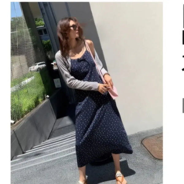 [BUNJANG] Nippuns Floral Print Cotton Sleeveless Dress & Cardigan Set - Size L / 니쁜스 플로럴 나염 코튼 슬리브리스원피스 텐셜가디건세트 L사이즈