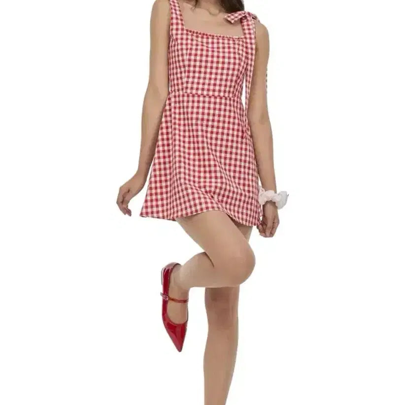 [BUNJANG] Klixir Cranberry Check Mini Dress (Size S) / 클리시어 크랜베리 체크원피스 s사이즈
