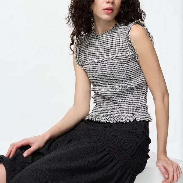 [BUNJANG] Uniqlo Cecilia B. x Cecilia.b Check Shirring Sleeveless Top M / (새상품)유니클로 세실리아반센 체크 슬리브리스 M