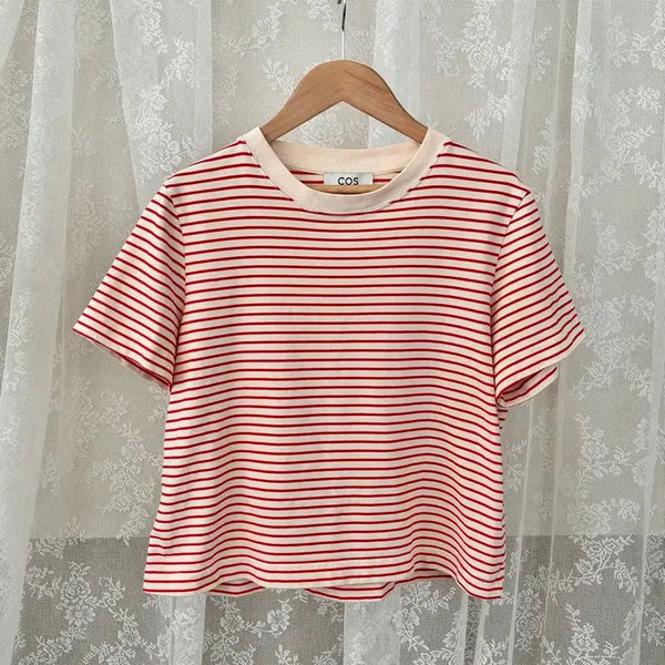 [BUNJANG] COS Striped Short Sleeve T-Shirt Red / M) 코스 COS 스트라이프 반팔 티셔츠 레드