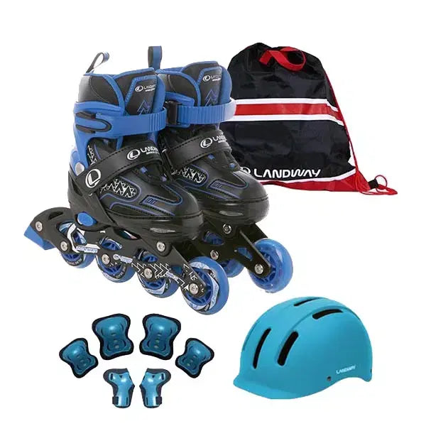 [BUNJANG] Mount Children's Inline Skates Blue Set with Helmet, Guards, and Bag / 새제품 마운트 아동 인라인 스케이트 블루세트