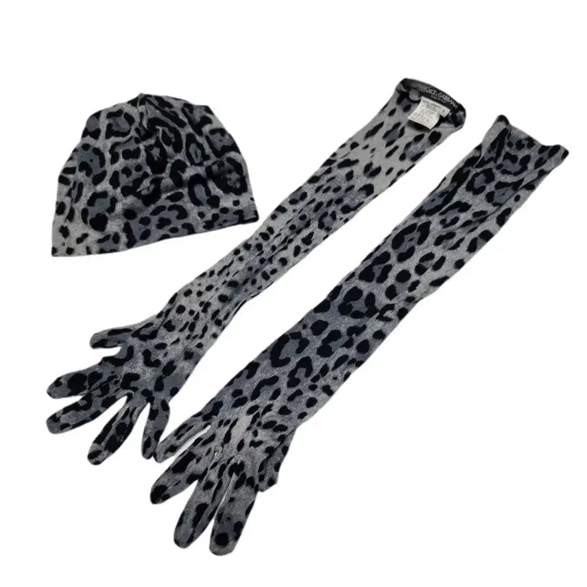[BUNJANG] Dolce & Gabbana Leopard Print Virgin Wool Beanie & Long Gloves Set / Dolce&Gabbana Leopard Wool Beanie & Long Gloves Set