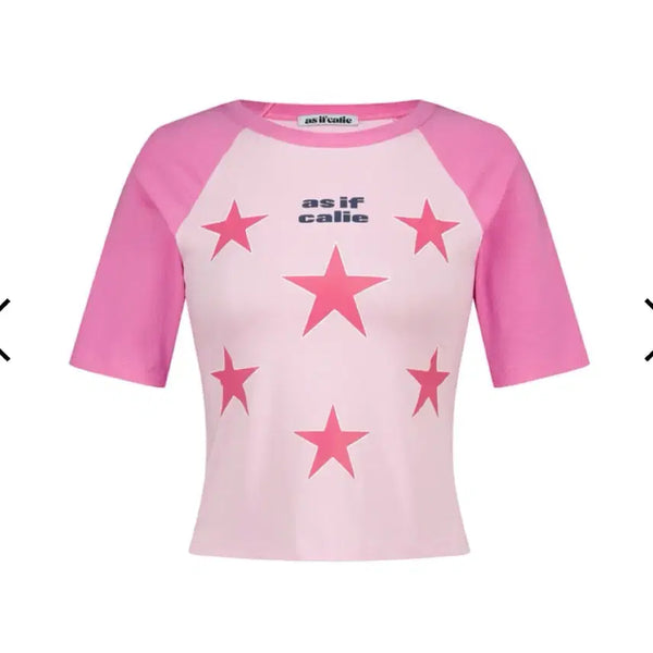 [BUNJANG] As If Cafe Pink Star Raglan T-Shirt / 에즈이프캘리 핑크 스타 래글런 티셔츠 새상품