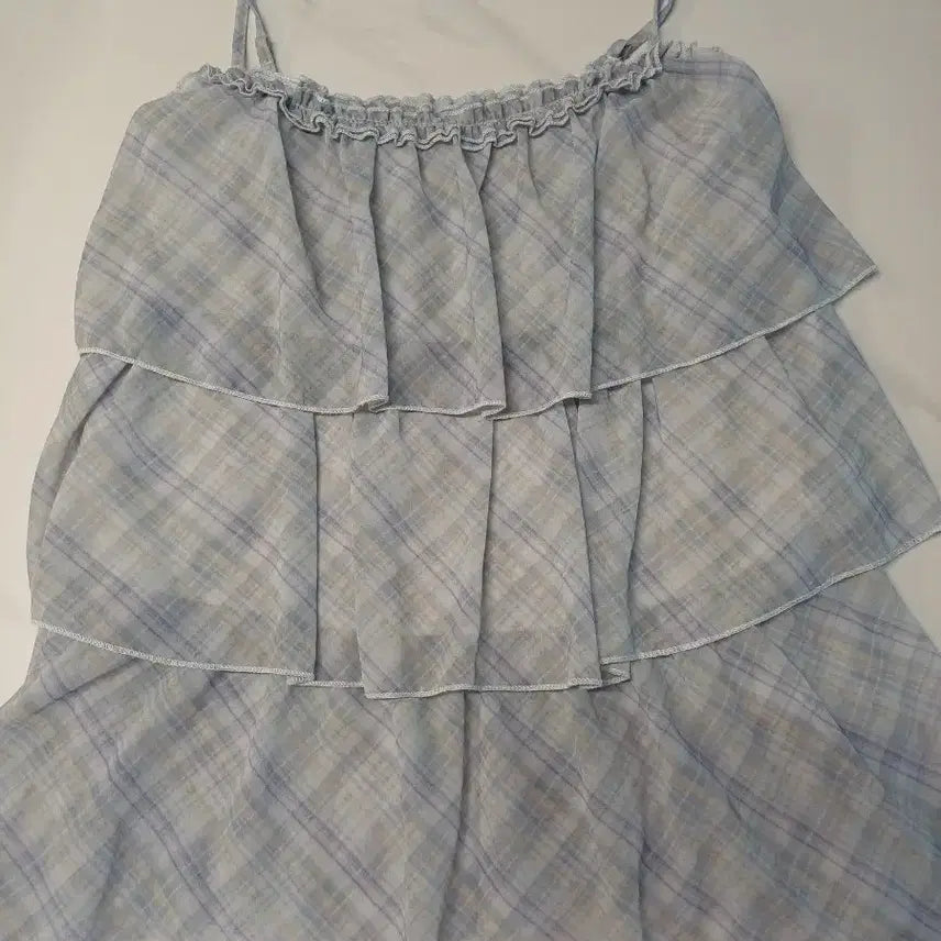 [BUNJANG] Checkered Cami Ruffle Blouse / 체크나시캉캉블라우스