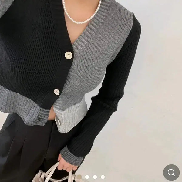 [BUNJANG] Colorblock Cropped Cardigan / 배색 크롭 가디건
