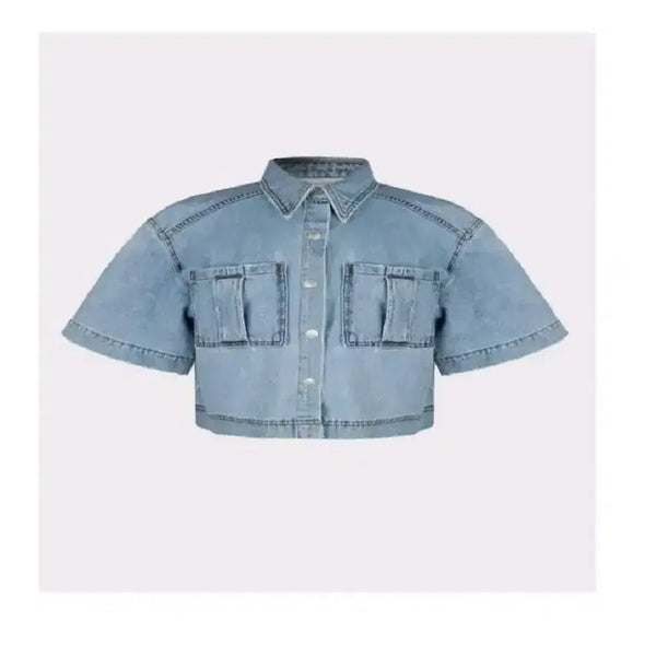 [BUNJANG] Assemblage Cropped Denim Short Jacket - Light Blue / 아상블라주 크롭  데님 숏 셔츠 자켓  - 연청