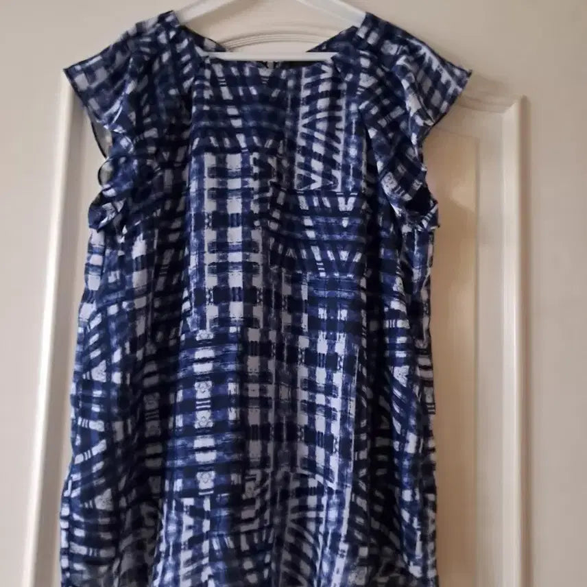 [BUNJANG] Blue Check Frill Blouse / 블루 체크 프릴 블라우스