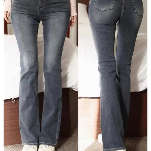 [BUNJANG] High Waist Semi Bootcut Jeans with Hip Volume Padding (Size M) / 새상품) 골반볼륨업 하이웨스트 세미부츠컷_골반뽕청바지 중진청 M