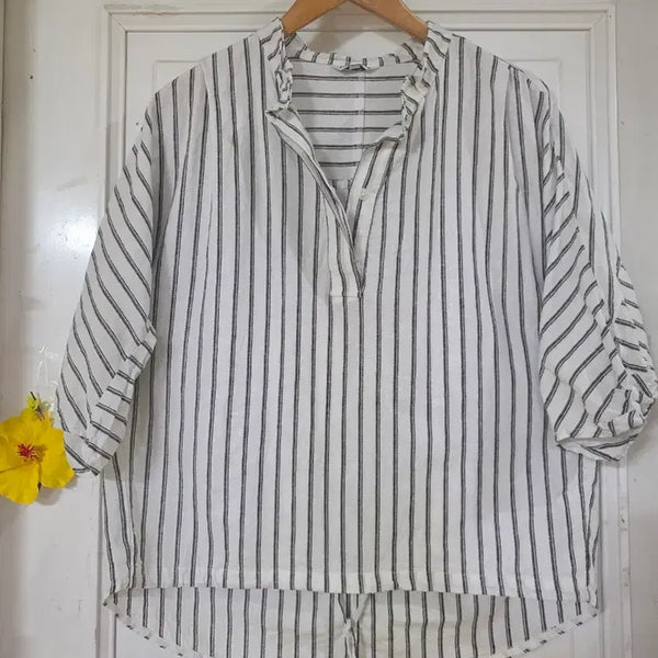 [BUNJANG] Linen Blend Striped Blouse / 여름 시원한 고급스러운 핏이이쁜  린넨 55 면 45 블라우스