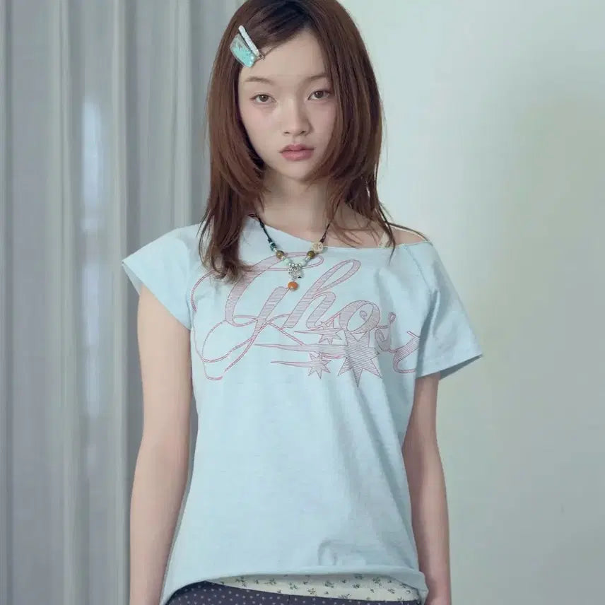 [BUNJANG] Nice Ghost Club Blue Edge Short Sleeve T-Shirt (Free Size) / 나이스고스트클럽 블루 엣지 반팔 티셔츠