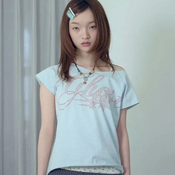 [BUNJANG] Nice Ghost Club Blue Edge Short Sleeve T-Shirt (Free Size) / 나이스고스트클럽 블루 엣지 반팔 티셔츠
