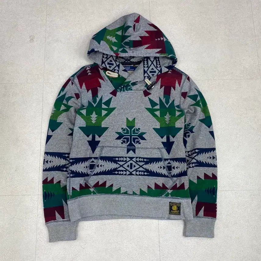 [BUNJANG] Polo Ralph Lauren Aztec Pattern Hoodie with Elbow Patches (Size 100) / 폴로 엘보우 패치 아즈텍 패턴 후드 티 (100)