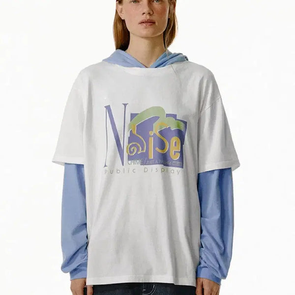 [BUNJANG] Techet Noise Layered Hooded Tee White M Size / 테켓 Noise Layered Hooded Tee White 미듐 M 사이즈