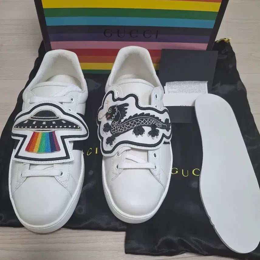 [BUNJANG] Gucci UFO & Dragon Patch Leather Sneakers / (정품)새상품 구찌 UFO&드래곤 패치 스니커즈478191